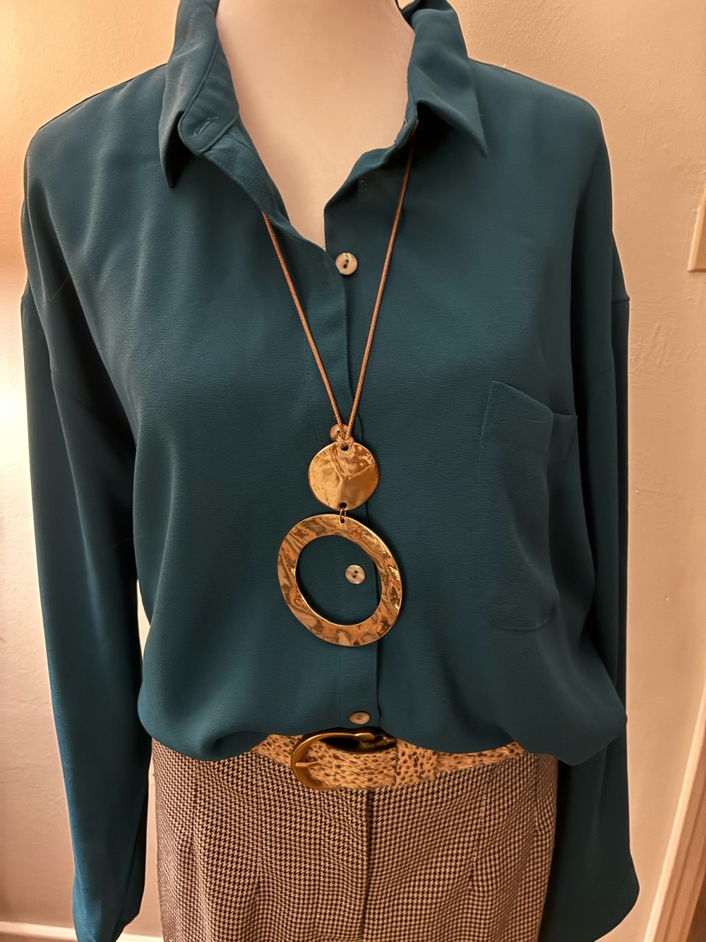 J. Jill Teal Long-Sleeve Button Front Blouse
